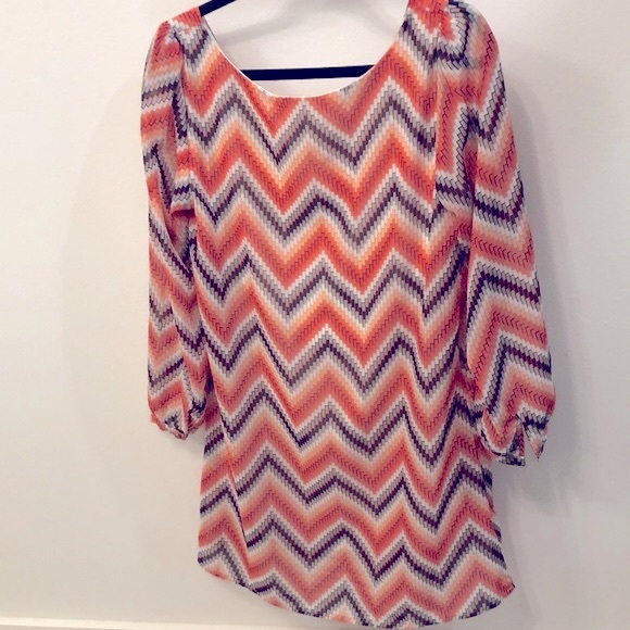 [L8ter] Chevron Patterned Scoop Neck Retro Dress or Shirt - Women's Size Small - Picture 2 of 9